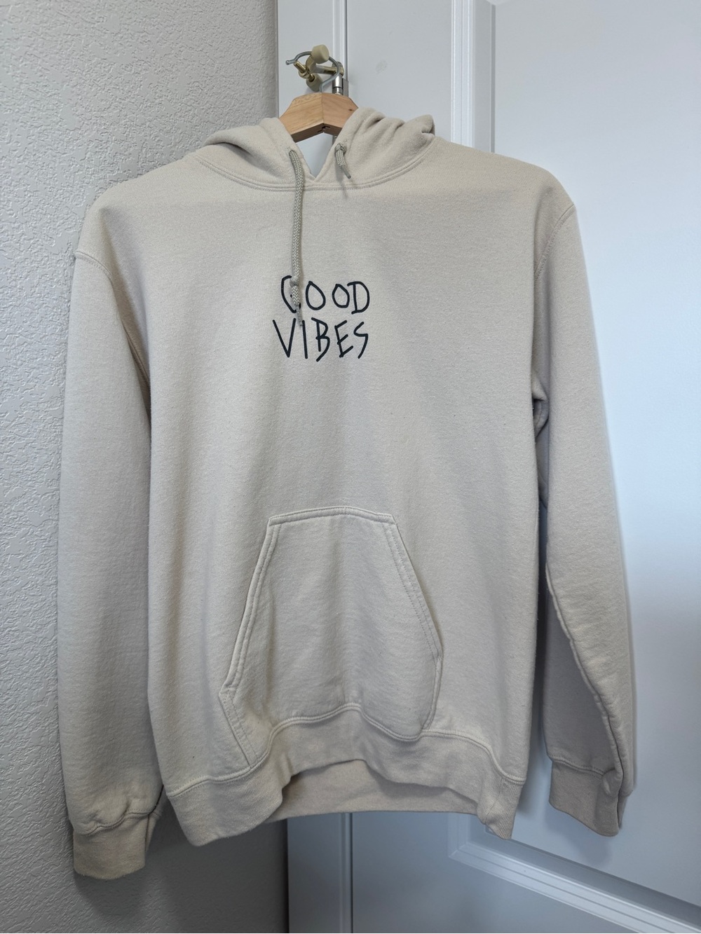 Good Vibes Cream Pullover Hoodie - Men's Cozy Hoodie